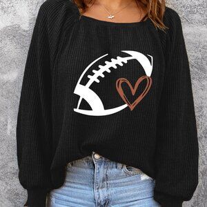 B006 Love of Football Square Neck Puff Sleeve Waffle Top
